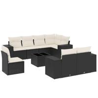 9-delige Loungeset met kussens poly rattan zwart - thumbnail