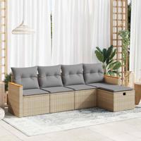 5-delige Loungeset met kussens poly rattan beige - thumbnail
