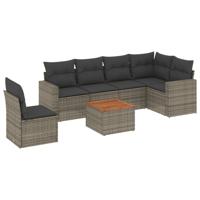 7-delige Loungeset met kussens poly rattan grijs - thumbnail