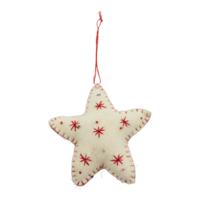 Vilten Hanger Ster Wit met Rood (18 x 10 cm) - thumbnail