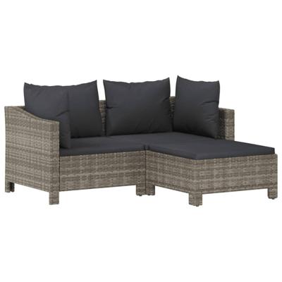 3-delige Loungeset met kussens poly rattan grijs