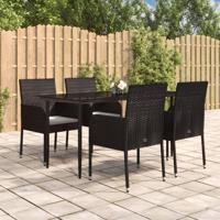5-delige Tuinset met kussens poly rattan zwart - thumbnail