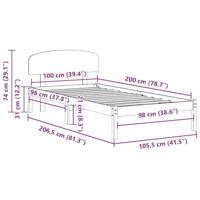 Bedframe met hoofdeinde Wit 100 x 200 cm Massief grenenhout - thumbnail
