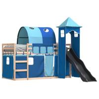 Stapelbed met glijbaan en gordijnen blauw 90x190 cm - thumbnail