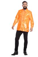 Ruchesblouse satijn oranje Kevin - thumbnail