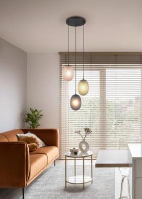 Trio 3-lichts hanglampFacette met geribbeld gekleurd glas - 364230317