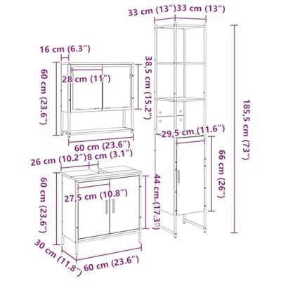 3-delige badkamermeubelset Zwart Eikenhout