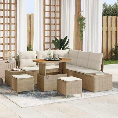 Tuinbankenset met kussen met opslag 8 pcs Beige Poly riet