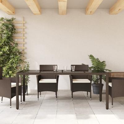 Tuintafel met glazen blad 190x90x75 cm poly rattan bruin - thumbnail