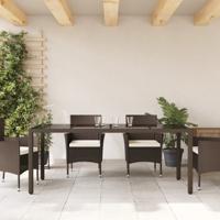 Tuintafel met glazen blad 190x90x75 cm poly rattan bruin - thumbnail
