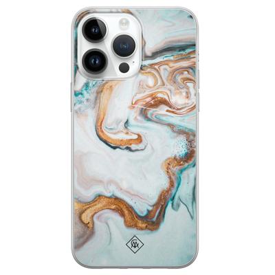 iPhone 14 Pro Max siliconen hoesje - Marmer blauw goud
