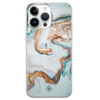 iPhone 14 Pro Max siliconen hoesje - Marmer blauw goud - thumbnail