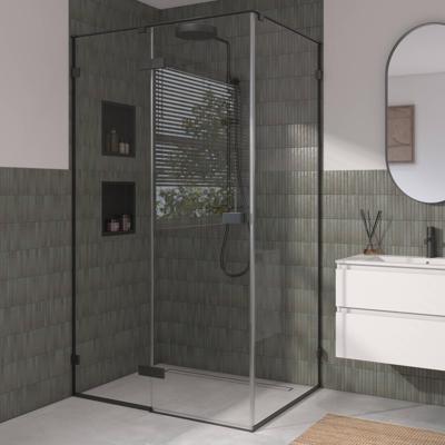 Saqu Parro douchecabine met draaideur incl. antikalk 120x90x210cm mat zwart