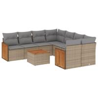 9-delige Loungeset met kussens poly rattan beige - thumbnail