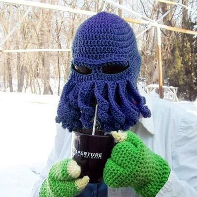 Amurleopard Unisex Barbarian gebreide muts Octopus tentakel Cap Winter Warm gezicht masker gehaakte muts (donkerblauw) Amurleopard Unisex Barbarian gebreide muts Octopus tentakel Cap Winter Warm gezicht masker gehaakte muts (donkerblauw)