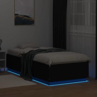 Bedframe met LED-verlichting bewerkt hout zwart 90x200 cm