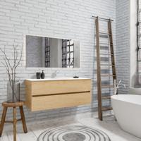 Zaro Sevilla Solid Surface badmeubel 120cm licht eiken 1 kraangat spoelbak midden met 2 lades - thumbnail