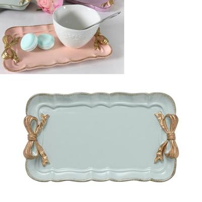 Rechthoek cute Bow cake dessert kleine plaat handdoek schotel kleine sieraden opslag lade (blauw)