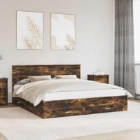 Bedframe met hoofdeinde Gerookt eiken 200 x 200 cm Bewerkt hout - thumbnail