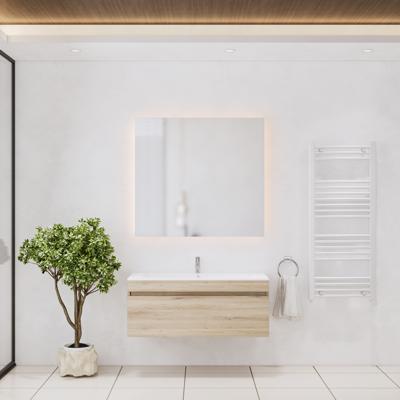 Badkamermeubelset Gliss Design Anelius 100cm Grey Oak (Keuze uit wastafel, kraangaten & spiegel)