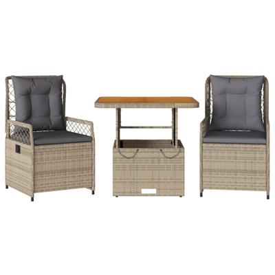 3-delige Tuinset met kussens poly rattan beige - thumbnail