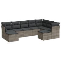 9-delige Loungeset met kussens poly rattan grijs - thumbnail