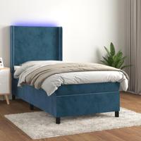 vidaXL Boxspring met matras en LED fluweel donkerblauw 90x190 cm - thumbnail