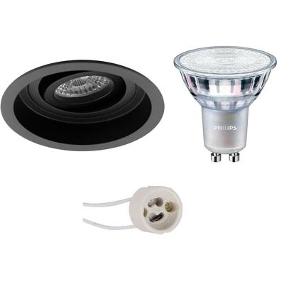 GU10 Inbouwspot Set - Mat Zwart - Inbouw Rond - Verdiept - Kantelbaar - Philips - MASTER 927 36D VLE - DimTone Dimbaar - Pragmi Domy Pro - 4.9W - Warm Wit 2200K-2700K - Ø105mm