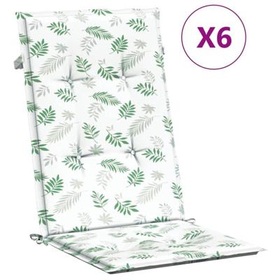 VidaXL Stoelkussens 6 st hoge rug bladpatroon stof VidaXL Stoelkussens 6 st hoge rug bladpatroon stof