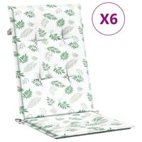VidaXL Stoelkussens 6 st hoge rug bladpatroon stof - thumbnail