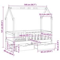 Kinderbedframe met lades 70x140 cm massief grenenhout - thumbnail