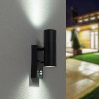 Blenda wandlamp - 6500K daglicht wit - Bewegingsmelder en schemerschakelaar - Zwart - IP44 spatwaterdicht - Up & Downlight voor buiten - thumbnail