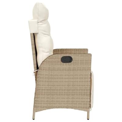 Tuinstoel verstelbaar met voetensteun poly rattan beige - thumbnail