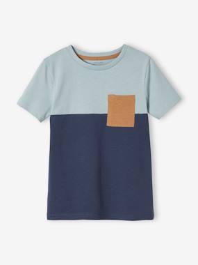 Colorblock jongensshirt met korte mouwen leisteen