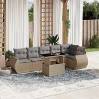 7-delige Loungeset met kussens poly rattan beige - thumbnail