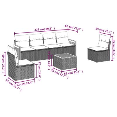 6-delige Loungeset met kussens poly rattan grijs - thumbnail