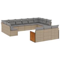 14-delige Loungeset met kussens poly rattan beige - thumbnail
