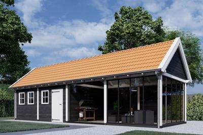 Trendhout Overkapping Zadeldak XL 1217x440 cm- Zadeldak- Onbehandeld lariks Douglas hout- Trendhout