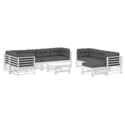 10-delige Loungeset met kussens massief hout wit - thumbnail