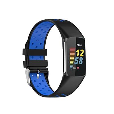 FitBit Charge 5 & 6 Sportbandje met gesp - Zwart / blauw - Tweekleurig - Maat: L FitBit Charge 5 & 6 Sportbandje met gesp - Zwart / blauw - Tweekleurig - Maat: L