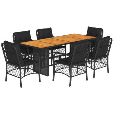 7-delige Tuinset met kussens poly rattan zwart - thumbnail