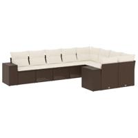9-delige Loungeset met kussens poly rattan bruin - thumbnail