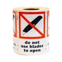 Etiketten "do not use blades to open" 105 x 74 mm 500 stuks per rol - thumbnail