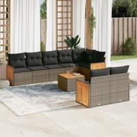 9-delige Loungeset met kussens poly rattan grijs - thumbnail