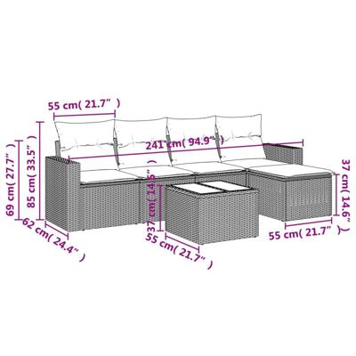 6-delige Loungeset met kussens poly rattan beige - thumbnail
