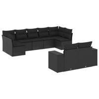 9-delige Loungeset met kussens poly rattan zwart - thumbnail
