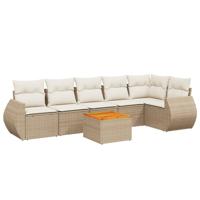 7-delige Loungeset met kussens poly rattan beige - thumbnail