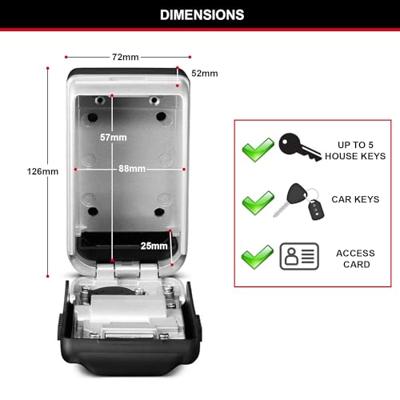 Masterlock Medium Key Lock Box - Zinc alloy construction - Light Up Resettable 4-digit combination - (CR2032 Battery included) - Mounting hardware