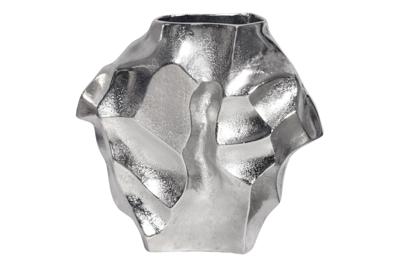 Handgemaakte vaas LIQUID 25cm zilver metaal gehamerd design - 44879