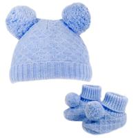 Soft Touch babymuts en sokjes PomPom jongens polyester blauw - thumbnail